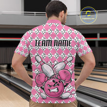 Load image into Gallery viewer, Custom Pink Argyle Pattern Funny Breast Cancer Fighter Bowling Quarter-Zip Shirts For Men IPHW9396