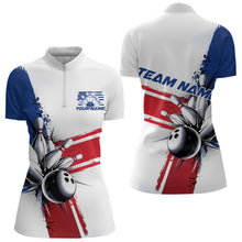 Load image into Gallery viewer, Personalized Red, White And Blue Patriotic US Flag Bowling Women Quarter-Zip Shirt Team IPHW9543
