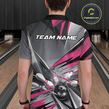 Load image into Gallery viewer, Custom Pink And Gray Bowling Polo Team Shirts For Men, Bowler Outfit Bowling League Shirt IPHW9558