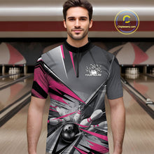 Load image into Gallery viewer, Custom Pink And Gray Bowling Quarter-Zip Team Shirts For Men, Bowler Outfit Bowling League Shirt IPHW9558