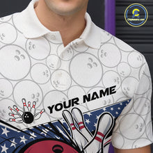 Load image into Gallery viewer, Custom Patriotic US Flag Bowling Polo Shirts For Men, Bowling Pattern Bowling League Shirt IPHW9594