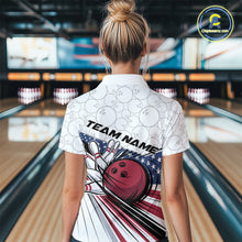 Load image into Gallery viewer, Custom Patriotic US Flag Women Bowling Polo Shirts, Bowling Pattern Bowling League Shirt IPHW9594