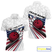 Load image into Gallery viewer, Custom Patriotic US Flag Bowling Polo Shirts For Men, Bowling Pattern Bowling League Shirt IPHW9594
