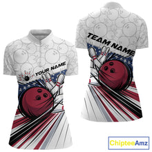 Load image into Gallery viewer, Custom Patriotic US Flag Bowling Women Quarter-Zip Shirt, Bowling Pattern  Shirt IPHW9594