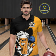 Load image into Gallery viewer, Custom Funny Black And Yellow Bowling And Beer Polo Shirts For Men, Bowling League Shirt IPHW9609