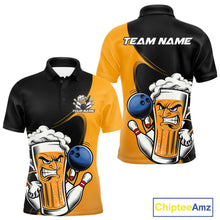 Load image into Gallery viewer, Custom Funny Black And Yellow Bowling And Beer Polo Shirts For Men, Bowling League Shirt IPHW9609