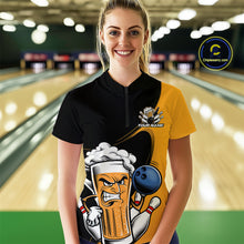 Load image into Gallery viewer, Custom Funny Black And Yellow Bowling And Beer Women Quarter-Zip Shirt, Bowling League IPHW9609