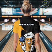 Load image into Gallery viewer, Custom Funny Black And Yellow Bowling And Beer Women Quarter-Zip Shirt, Bowling League IPHW9609