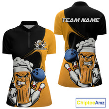 Load image into Gallery viewer, Custom Funny Black And Yellow Bowling And Beer Women Quarter-Zip Shirt, Bowling League IPHW9609