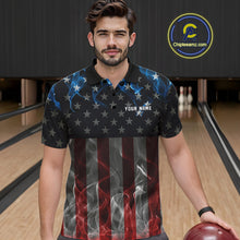Load image into Gallery viewer, Custom Red And Blue Flame American Flag Patriotic Bowling Men Polo Shirts, Team Uniform IPHW9715