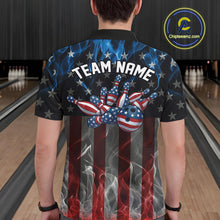 Load image into Gallery viewer, Custom Red And Blue Flame American Flag Patriotic Bowling Men Polo Shirts, Team Uniform IPHW9715
