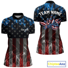 Load image into Gallery viewer, Custom Red And Blue Flame American Flag Patriotic Bowling Women Quarter-Zip Shirts IPHW9715