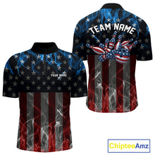 Load image into Gallery viewer, Custom Red And Blue Flame American Flag Patriotic Bowling Men Quarter-Zip Shirts, Team Uniform IPHW9715