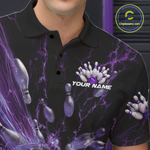 Load image into Gallery viewer, Custom Purple Thunder Lightning Bowling Team Men Polo Shirts, Bowling Jerseys IPHW9744
