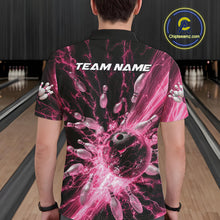 Load image into Gallery viewer, Custom Pink Thunder Lightning Bowling Team Men Polo Shirts, Bowling Jerseys IPHW9745