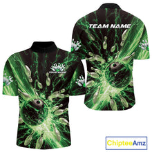 Load image into Gallery viewer, Custom Green Thunder Lightning Bowling Team Men Quarter-Zip Shirts, Bowling Jerseys IPHW9746