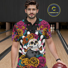 Load image into Gallery viewer, Custom Flower Sugar Skull Bowling Team Polo Shirts For Men, Halloween Bowler Outfit IPHW9749