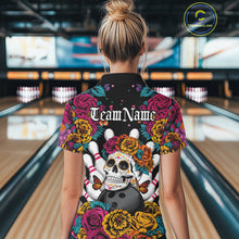 Load image into Gallery viewer, Custom Flower Sugar Skull Bowling Team Polo Shirts For Women, Halloween Bowler Outfit IPHW9749