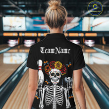 Load image into Gallery viewer, Custom Sugar Skull Bowling Team Women Quarter-Zip Shirts, Funny Halloween Bowling Outfit IPHW9752