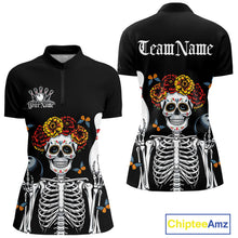 Load image into Gallery viewer, Custom Sugar Skull Bowling Team Women Quarter-Zip Shirts, Funny Halloween Bowling Outfit IPHW9752