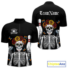 Load image into Gallery viewer, Custom Sugar Skull Bowling Team Men Quarter-Zip Shirts, Funny Halloween Bowling Outfit IPHW9752