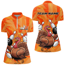 Load image into Gallery viewer, Custom Funny Thanksgiving Turkey Bowling Women Quarter-Zip Shirts, Bowling League Shirt IPHW9769