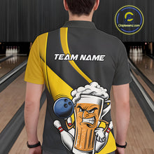 Load image into Gallery viewer, Custom Grunge Yellow Funny Bowling And Beer Polo Shirts For Men, Bowling Team Uniform IPHW9608