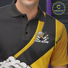 Load image into Gallery viewer, Custom Grunge Yellow Funny Bowling And Beer Polo Shirts For Men, Bowling Team Uniform IPHW9608