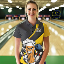Load image into Gallery viewer, Custom Grunge Yellow Funny Bowling And Beer Polo Shirts For Women, Bowling Team Uniform IPHW9608