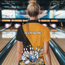 Load image into Gallery viewer, Custom Yellow Funny Bowling Women Polo Shirts, Bowling And Beer Party Bowlers Outfit IPHW9610