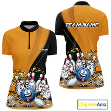 Load image into Gallery viewer, Custom Yellow Funny Bowling Women Quarter-Zip Shirt, Bowling And Beer Party Bowler Outfit IPHW9610