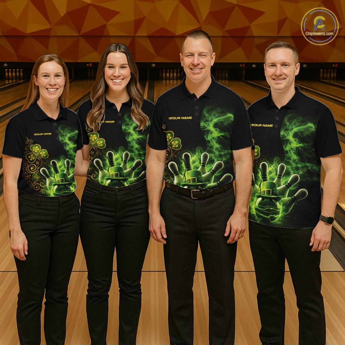 Custom Green And Gold Celtic St Patricks Day Bowling Team Shirt, Green Smoke Shamrock Bowling Outfit IPHW10446
