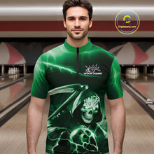 Load image into Gallery viewer, Custom Green Lightning Grim Reaper Bowling Quarter-Zip Shirts For Men, Halloween Bowling Jerseys IPHW9844