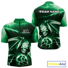 Load image into Gallery viewer, Custom Green Lightning Grim Reaper Bowling Quarter-Zip Shirts For Men, Halloween Bowling Jerseys IPHW9844