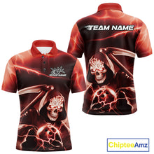 Load image into Gallery viewer, Custom Red Lightning Grim Reaper Bowling Polo Shirts For Men, Halloween Bowling Jerseys IPHW9845