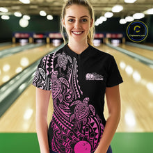 Load image into Gallery viewer, Custom Black And Pink Polynesian Tribal Turtle Bowling Women Quarter-Zip Team Shirts IPHW10986
