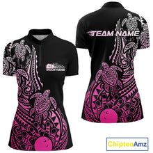 Load image into Gallery viewer, Custom Black And Pink Polynesian Tribal Turtle Bowling Women Quarter-Zip Team Shirts IPHW10986