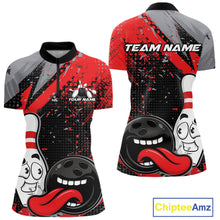 Load image into Gallery viewer, Custom Funny Bowling Women Quarter-Zip Shirt, Red Bowling Ball And Pin Bowling Jersey IPHW10257