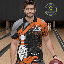 Load image into Gallery viewer, Custom Funny Bowling Polo Shirt For Men, Orange Bowling Ball And Pin Bowling Jersey IPHW10258