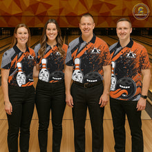 Load image into Gallery viewer, Custom Funny Bowling Polo Shirt For Men, Orange Bowling Ball And Pin Bowling Jersey IPHW10258