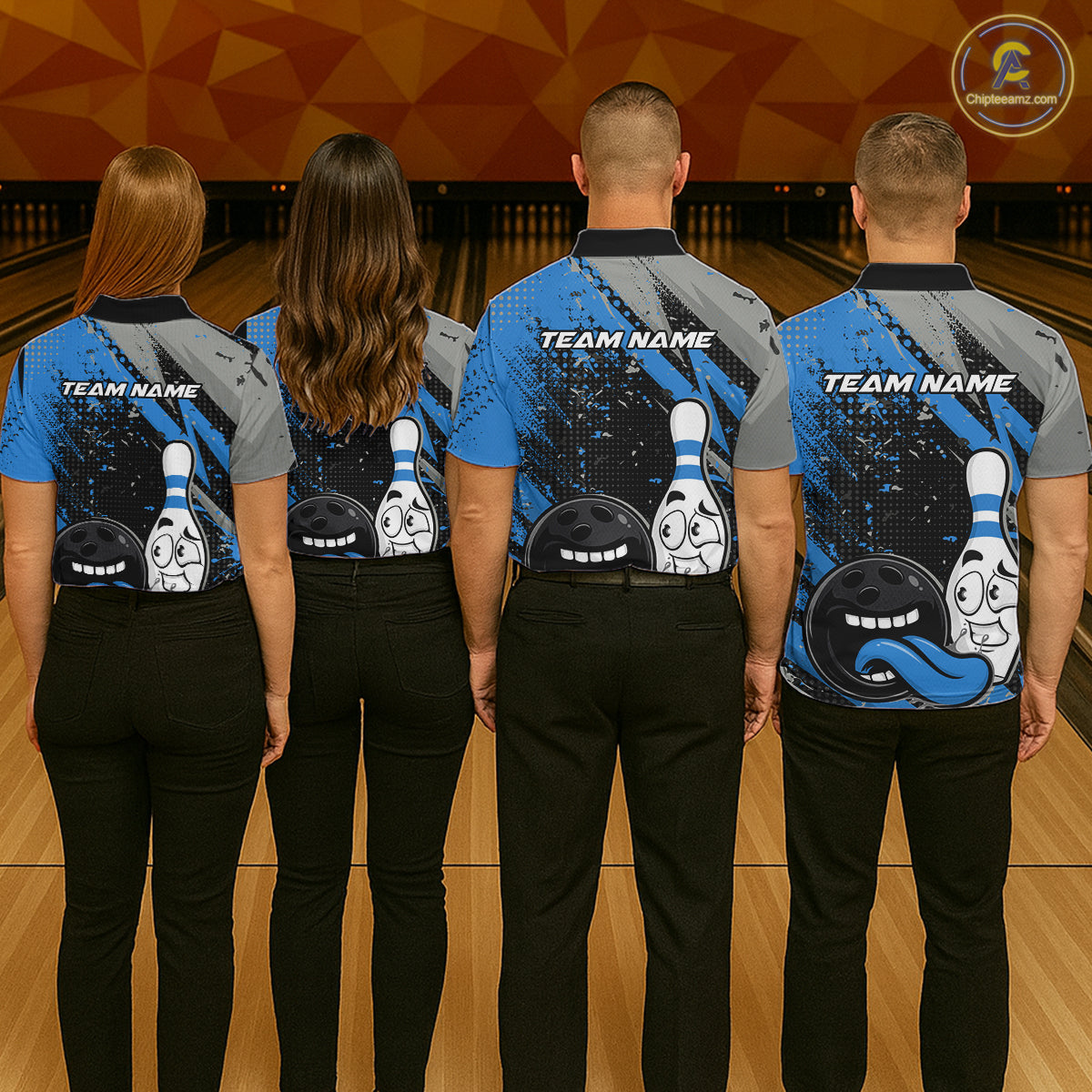 Custom Funny Bowling Polo Shirt For Men, Blue Bowling Ball And Pin Bowling Jersey IPHW10260