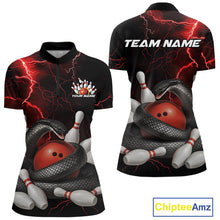 Load image into Gallery viewer, Custom Black And Red Thunder Lightning Black Mamba Snake Bowling Team Women Shirt IPHW10152