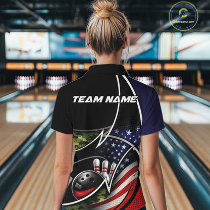 Custom Patriotic US Flag Bowling Team Shirts, Freedom Military Camo Women Bowling Jersey IPHW10531