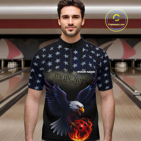 Custom Patriotic We The People Eagle Bowling Team Shirt For Men, Bowling League Shirt IPHW10200