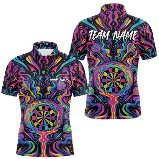 Custom Colorful Psychedelic Darts Polo Shirts For Men, Dartboard Darts Outfit IPHW11727