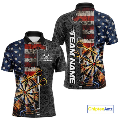 Custom Grunge US Flag Lightning Dartboard Patriotic Dart Team Men Polo Shirt Dart Jerseys IPHW10387