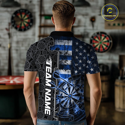 Custom Blue Lightning US Flag Dartboard Patriotic Dart Team Men Polo Shirt Dart Jerseys IPHW10388