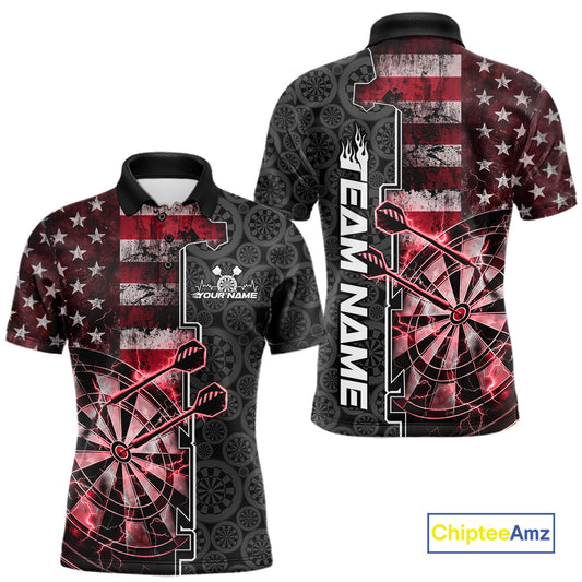 Custom Red Lightning US Flag Dartboard Patriotic Dart Team Men Polo Shirt Dart Jerseys IPHW10389