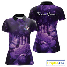Load image into Gallery viewer, Custom Purple Butterfly And Roses Bowling Women Polo Shirts, Ladies Bowling Team IPHW10877