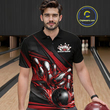 Load image into Gallery viewer, Custom Black And Red Flame Bowling Team Jersey, Bowling Tournament Men Polo Shirt IPHW11205